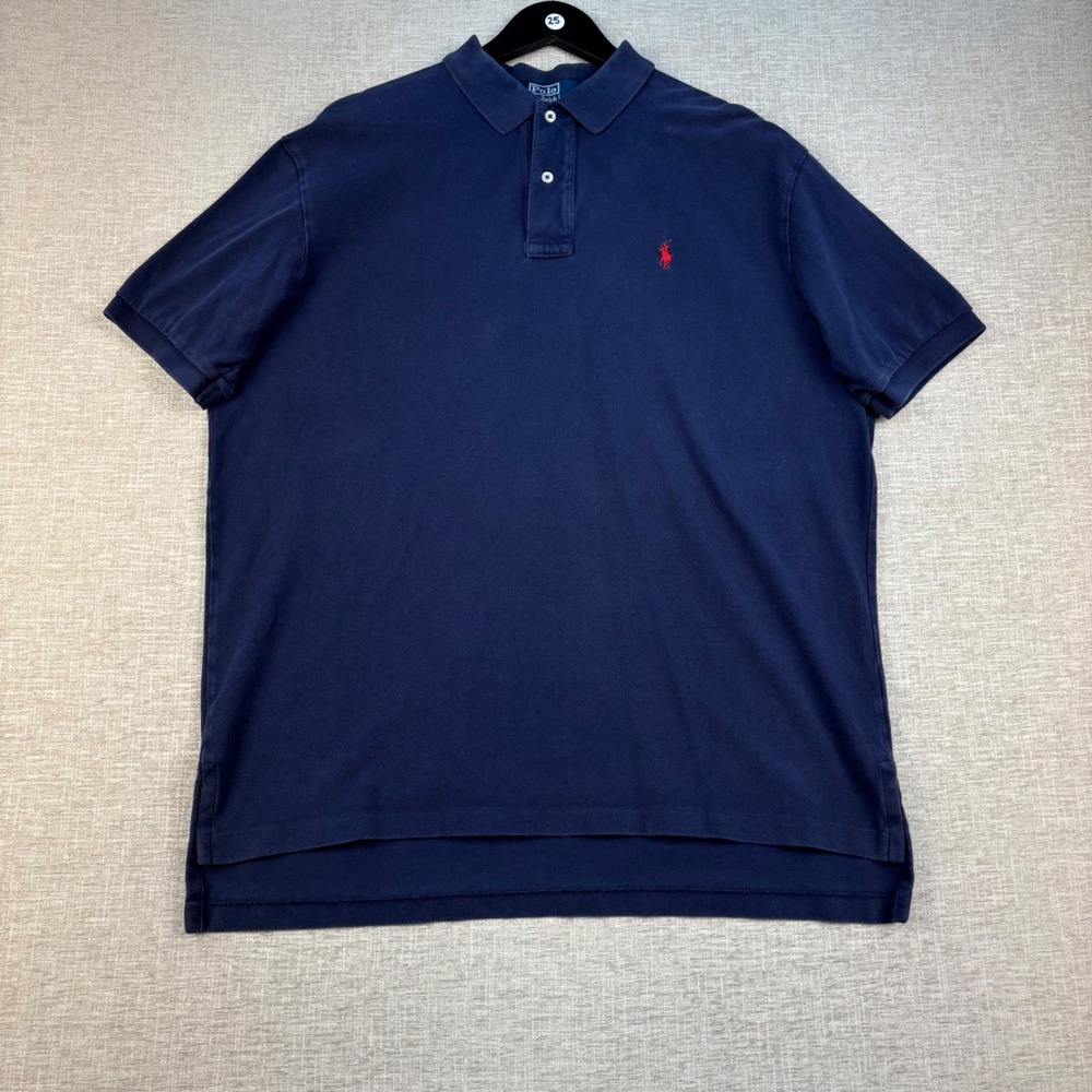 Polo Ralph Lauren Mens XL Navy Blue Short Sleeve Mesh Cotton Polo Shirt Red Pony